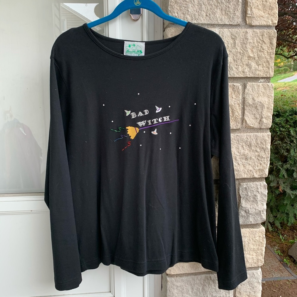 Quacker Factory Bad Witch Long Sleeve Shirt-Black